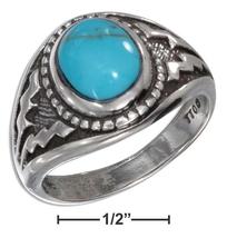 Sterling Silver Oval Reconstituted Turquoise with Wide Aztec Design Shank Ring - £188.99 GBP