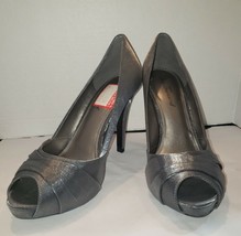 LULU TOWNSEND PEEP-TOE HEELS GRAY SILVER SATIN PEWTER SHIMMER WOMEN&#39;S SZ... - $15.96