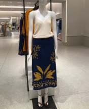 ZARA BNWT 2025. BLUE LONG SKIRT EMBROIDERED COTTON LINEN POCKETS. 0148/041 - $132.88