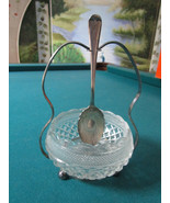 VINTAGE SILVERPLATE GLASS PICKLE SAUCER BOWL SERVER WITH SPOON STAND ORI... - €64,16 EUR