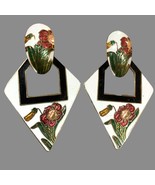 VINTAGE CLOISONNE ENAMEL FLORAL DANGLE EARRINGS - $33.34 CAD
