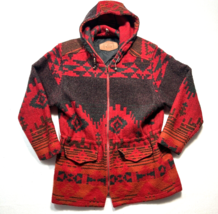 VTG WOOLRICH Womens M Wool Aztec Hooded Coat Jacket Southwest Yellowstone Style - £62.86 GBP