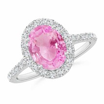 ANGARA Oval Pink Sapphire Halo Ring with Diamonds for Women in 14K Gold - £1,132.71 GBP