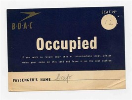B O A C Seat Occupied Card 1946 Place Card British Overseas Airways Corporation  - £68.50 GBP