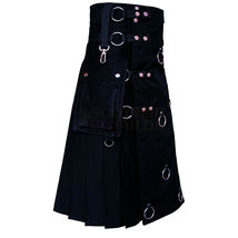 Scottish Handmade Black Long Utility Kilt Hybrid Fashion Kilt &amp; Custom Kilts - £69.01 GBP