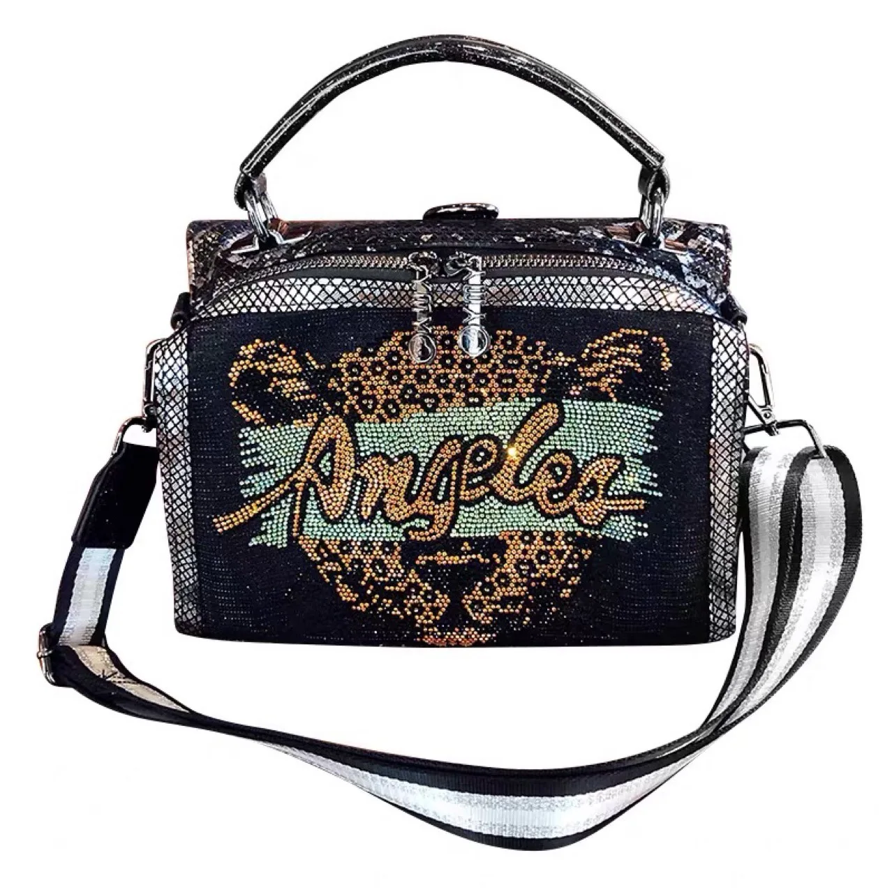 Women Fashion Diamonds Vegan Leather Messenger Bag Female Design Rhinestone Tige - $94.05