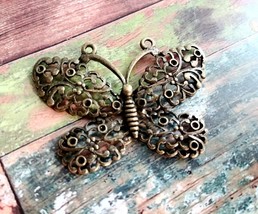 Large Butterfly Pendant Connector Link Antiqued Bronze Spring Charm Chandelier - £3.86 GBP