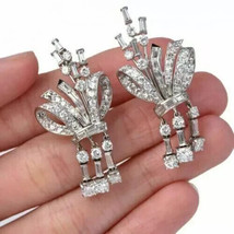 2Ct Simulated Diamond Cluster Drop/Dangle Earrings 14k White Gold Plated Silver - £94.95 GBP