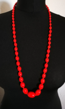 Red Glass Bead Necklace Vintage Jewelry 60s 70s Long Statement Preowned Boho - $20.59