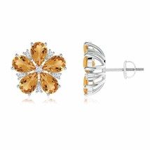 Citrine Pear-Shaped Stud Earrings with Diamond in 14K Gold (Grade-A , 6x4MM) - £544.78 GBP