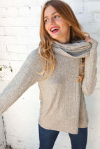 Beige Two Tone Hacci Cowl Neck Sweater Top - £18.02 GBP