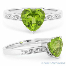 1.28 ct Heart-Shape Peridot Round Diamond Right-Hand Promise Ring 14k White Gold - £364.49 GBP