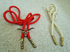 Bolo Tie Brass Tips/Steer Head Clasp Red + White Interchangeable Lariat Rope NEW - £14.05 GBP
