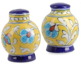 Ceramic Hand Painted Salt and Pepper Shaker Dispenser Set Yellow Multi NIB - £11.06 GBP