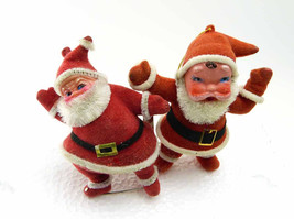 2 Vintage Flocked Santa Claus Ornaments Singing &amp; Dancing Santa St Nikolaus FREE - £18.87 GBP