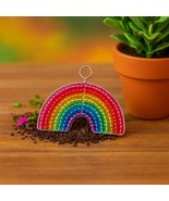 Handmade Beaded Rainbow Keyring – Haitian Artisan Keychain. - $205.39 MXN