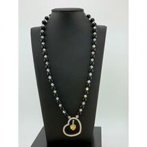 Vintage 925 Sterling Silver Glass and Agate Heart Necklace - $63.76
