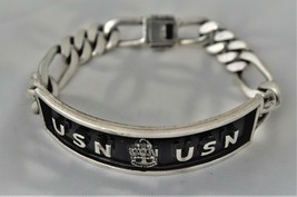 Usn Navy Logo Solid Sterling Silver .925 Heavy Link Bracelet - £142.07 GBP