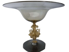 Antique Salviati Venetian Glass Compote with Dolphin Stem - $722.45