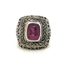 Vintage Sterling Signed 925 Carve Pattern Amethyst Cabochon Dome Ring Band 8 1/4 - $49.50