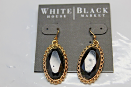 White House Black Market French Wire Earrings Gold W Multi Faceted Black Center - £13.93 GBP