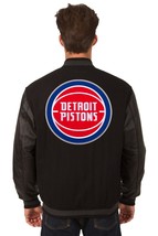 NBA Detroit Pistons JH Design Wool &amp; Leather Reversible Jacket Patch Logos Black - £199.83 GBP