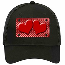 Red White Quatrefoil Red Center Hearts Novelty Black Mesh License Plate Hat - £23.16 GBP