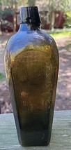 Antique Crude Dark Olive Green Square Case Gin Bottle 1870-90s - $808.81 MXN
