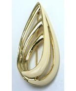 Vtg Trifari Gold Tone and Cream Enamel Abstract Teardrop Pin Brooch 2&quot; x... - £9.93 GBP