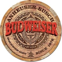 Anheuser Busch Budweiser Bud Barrel End Retro Made USA 12&quot; Round Metal T... - £12.50 GBP