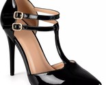 Journee Collection Women T Strap Pump Heels Tru Size US 11 Black Faux Pa... - £21.18 GBP