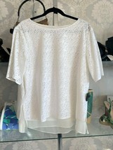 VINCE Ivory Cotton/Silk Layered Short Sleeve Sheer Overlay Blouse/Top Sz... - £94.90 GBP