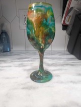 Handmade Tye Dye Glass Wine Glass, 12 oz, Water Marbled, Unique Drinkware - £6.19 GBP