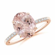 ANGARA Claw-Set Oval Morganite Ring with Diamonds for Women in 14K Solid Gold - £1,078.01 GBP