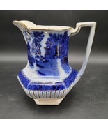 Antique Late 1800&#39;s English Blue Willow Pattern Flow Blue Pitcher Gold G... - $81.39 CAD