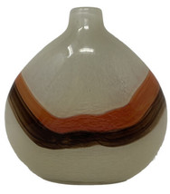 Pier 1 Hand Blown Glass 10” Vase Boho Earth Tones Orange Brown Wavy Stripe Heavy - £23.13 GBP