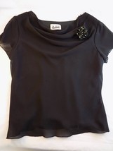 WOMENS BLOUSE BLACK by EN FOCUS Sheer with Black and Green Polka Dot Rose - $9.89