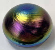Vintage Iridescent Paperweight Round Sphere Blue Pink Yellow Blown Glass 90s - £18.15 GBP