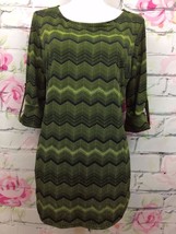 New Directions Womens Blouse Size M Green Black Chevron  Stretch Tunic Shirt - £12.72 GBP