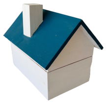 Wood House Handcrafted Partly Painted Craft Project Roof Lifts Off Recipe Box b - $24.18