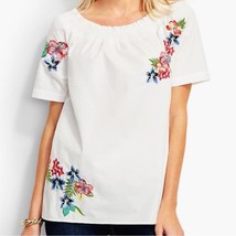 TALBOTS white cotton tropical flower embroidered smocked neck blouse siz... - £19.33 GBP