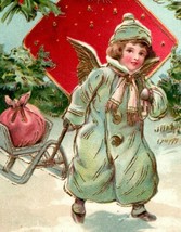 1908 Embossed Christmas / Valentine Postcard Victorian Girl Pulling A Sled - $21.78