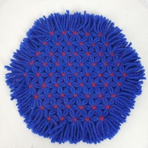 Vintage Handmade Crochet Pot Holder Blue &amp; Red 9 Inch Round - $13.10