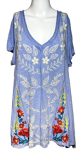 New Caite Shirt Women&#39;s Large Embroidered Light blue Bohemian Boho Casual Top - £21.15 GBP