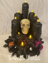 New Handmade Black Halloween Centerpiece Skull Candles Halloween Decoration - £43.94 GBP