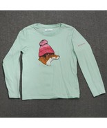 Columbia Fox Wearing Beanie T-shirt Girls Size XS Long Sleeve Green Kids... - $9.74