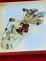 Vintage Costume Jewelry Sterling Flower / Floral Pin Brooch Multi Color ... - $247.50