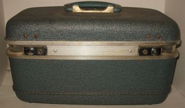 Vtg Blue Boyle Distressed Hardside Train Case Make-up Travel Suitcase Lu... - £21.81 GBP