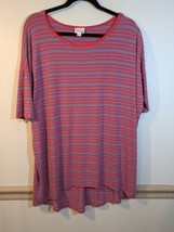 LuLaRoe Women&#39;s L Shirt Pink and Blue Stripes Pullover Top Short Sleeve - $7.92