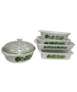 Glasbak Milk Glass Bakeware Green Vegetable Design No 77 Vintage Very Nice - $20.31 CAD+
